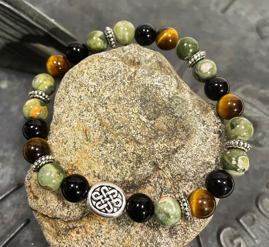 Tiger's Eye, Onyx and Rainforest Jasper Bracelet
