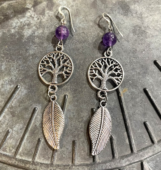 Amethyst with Tree of Life Earrings