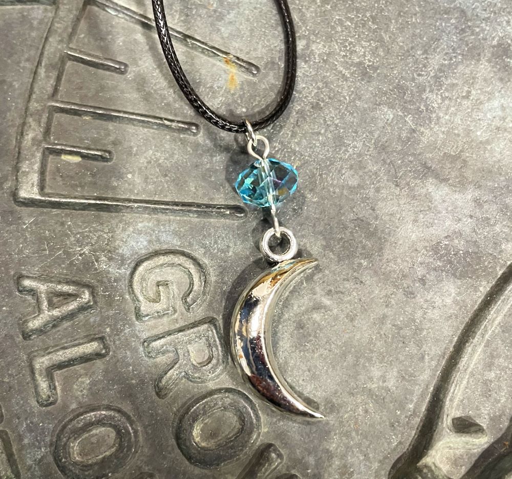 Silver Moon with Blue Crystal