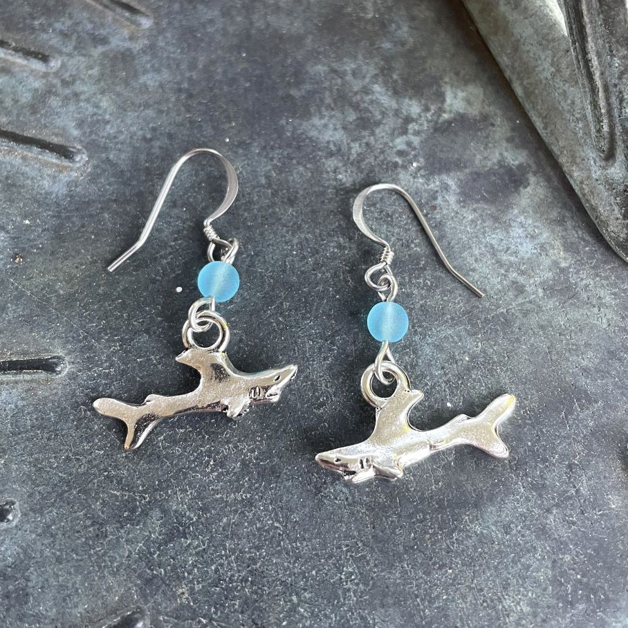 Sea Glass Shark Earrings