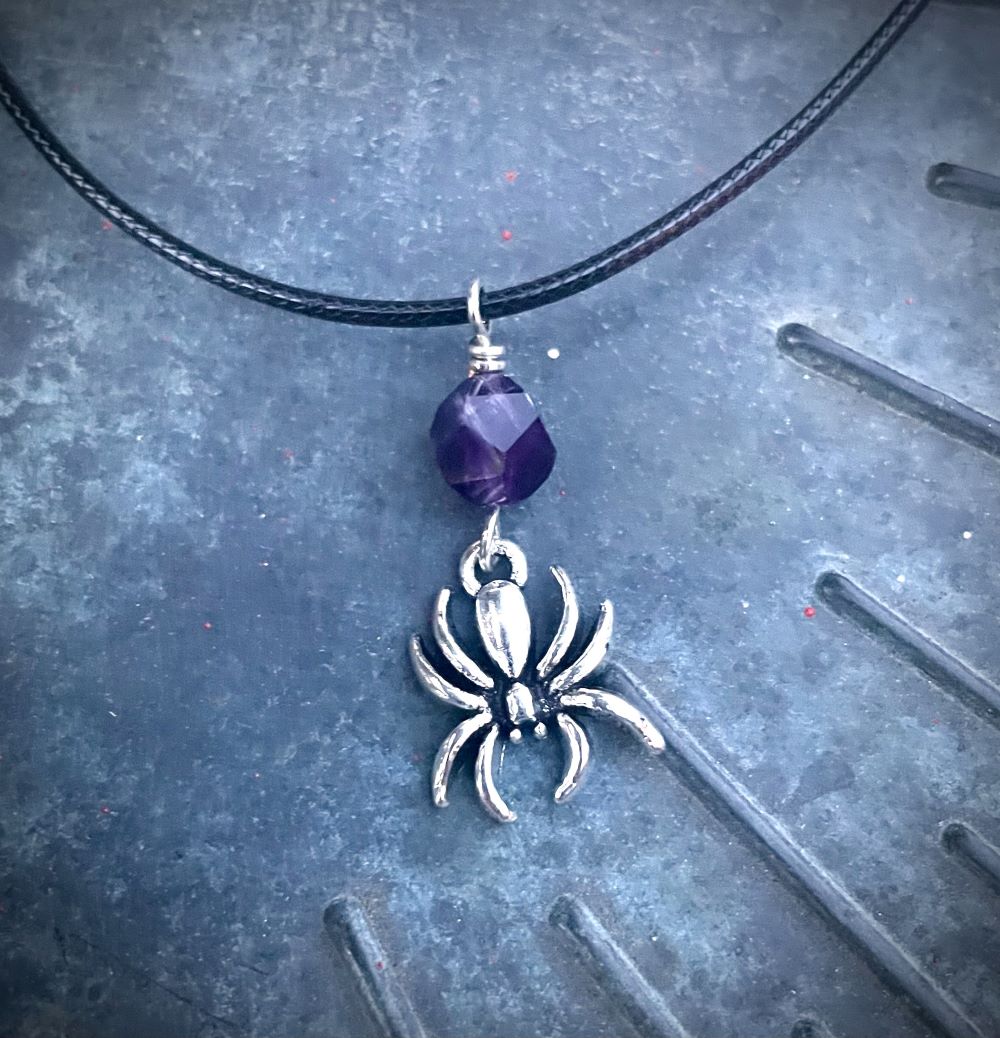 Violet Web Necklace – Amethyst & Spider Charm