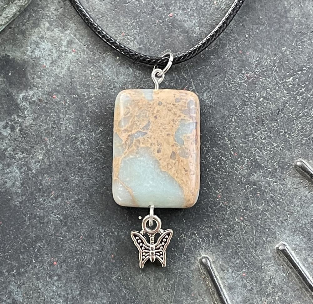 African Opal Jasper with Butterfly Necklace