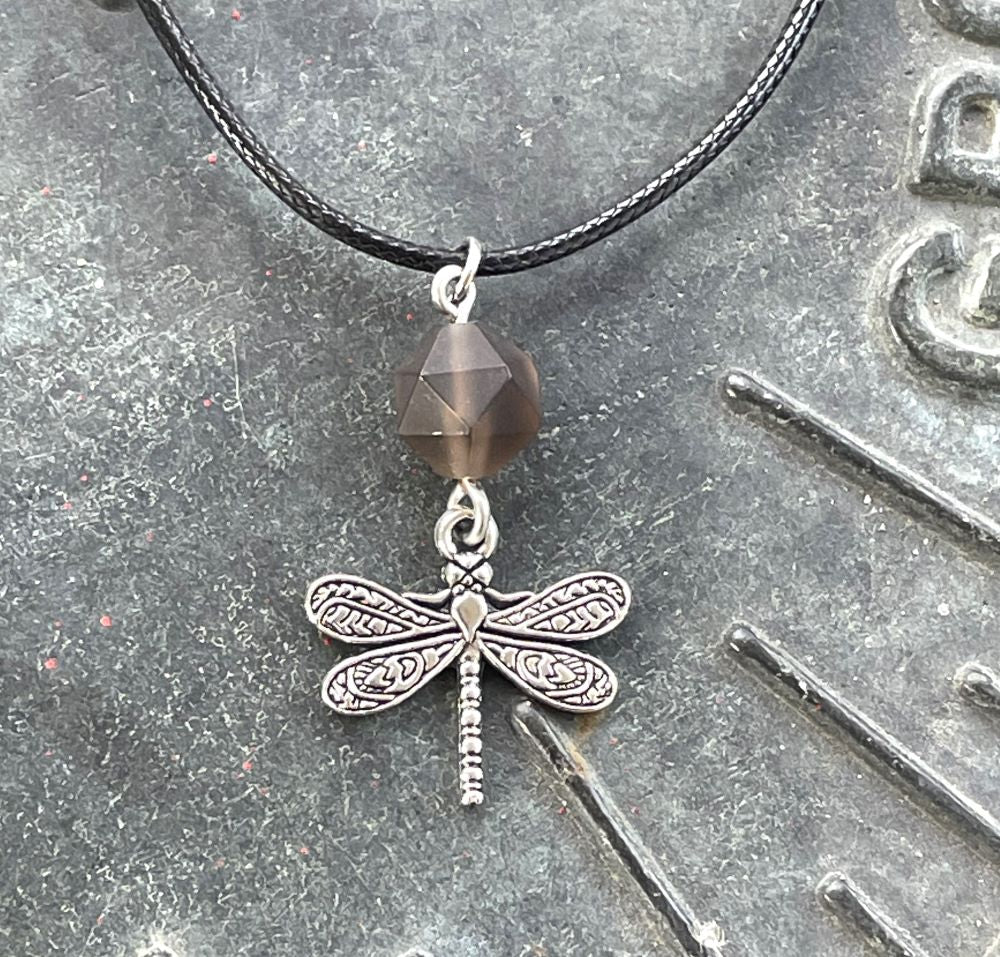 Smoky Quartz with Dragonfly Necklace