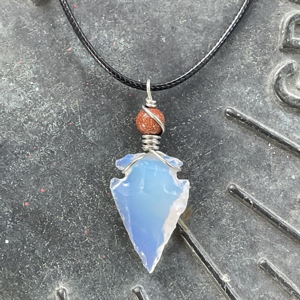 Oplalite Arrowhead with Goldstone Necklace