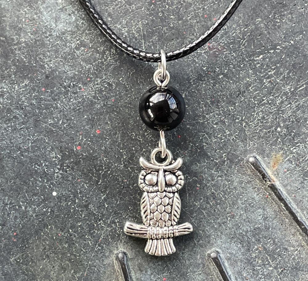 Obsidian with Owl Necklace