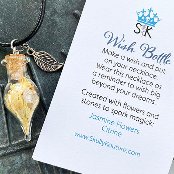 Jasmine Flower and Citrine Wish Bottle Necklace