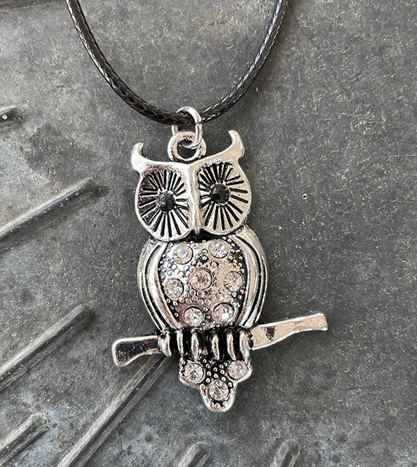 Rhinestone Owl Necklace