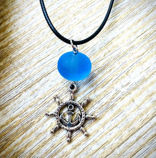 Sea Glass with Anchor Wheel Necklace