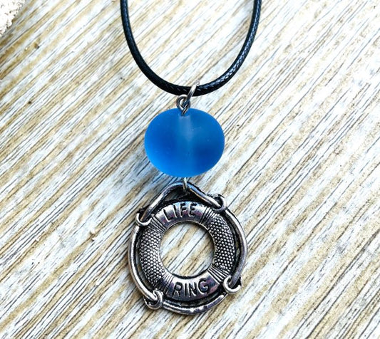 Sea Glass with Life Ring Necklace