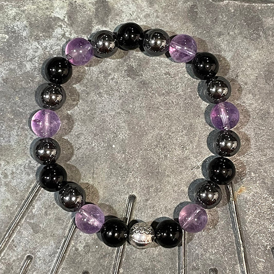 Amethyst, Hematite and Onyx Bead Bracelet