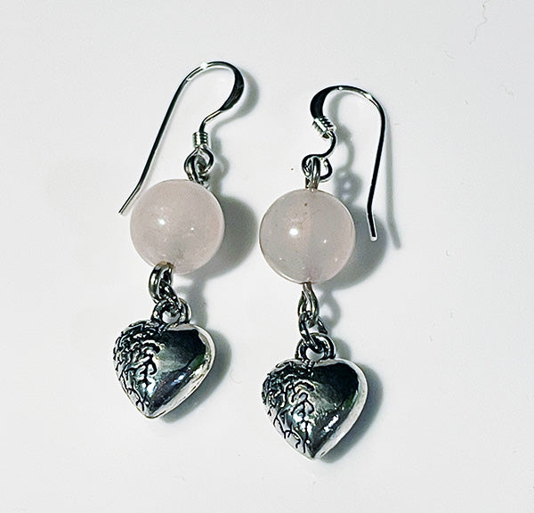 Rose Quartz Heart Earrings