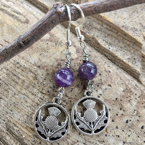 Outlander Thistle and Amethyst Earrings