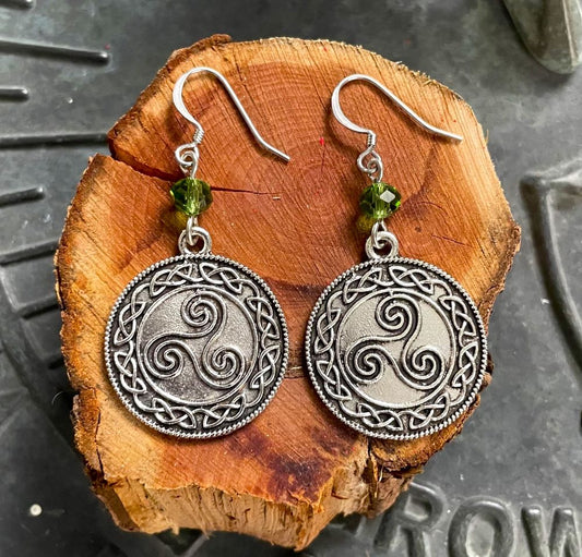 Triskele Earrings with Czech Crystal