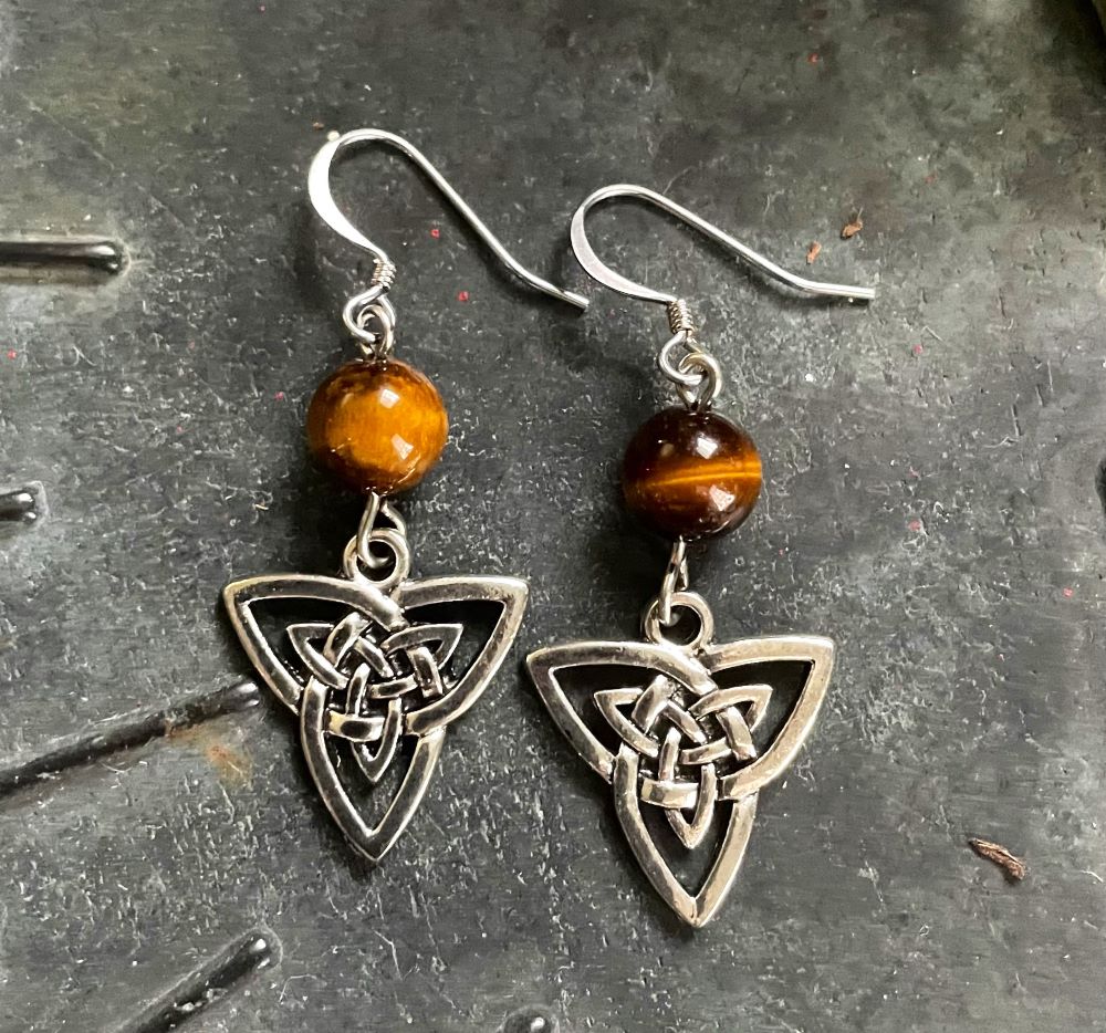 Tiger's Eye Triquetra Earrings