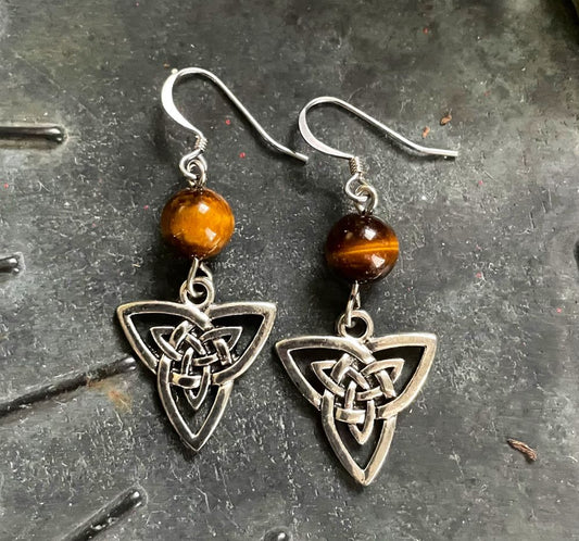Tiger's Eye Triquetra Earrings