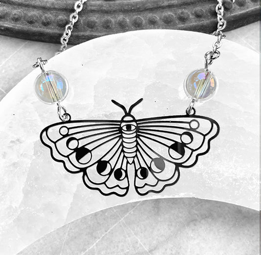 Mystic Moth with Aura Quartz Necklace