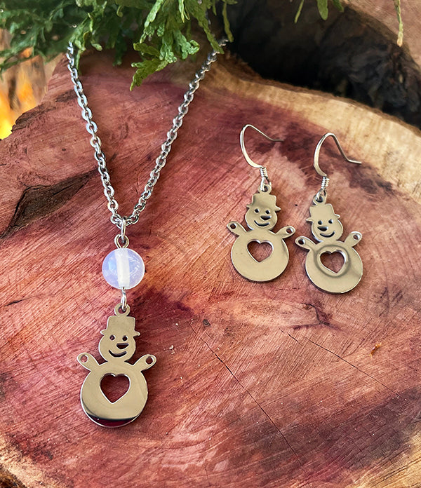 Stainless Steel Snowman Earrings OR Necklace