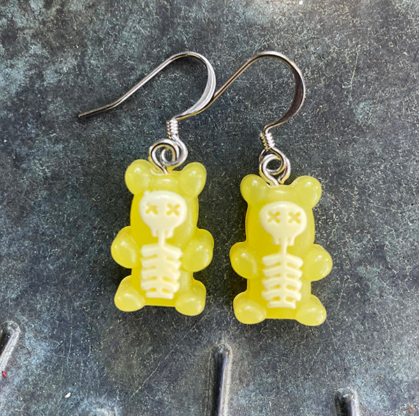 Yellow Gummi Skull Bear Earrings