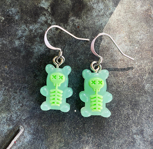 Green Gummi Bear Skull Earrings