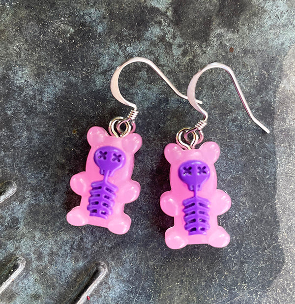 Dark Pink Gummi Skull Earrings