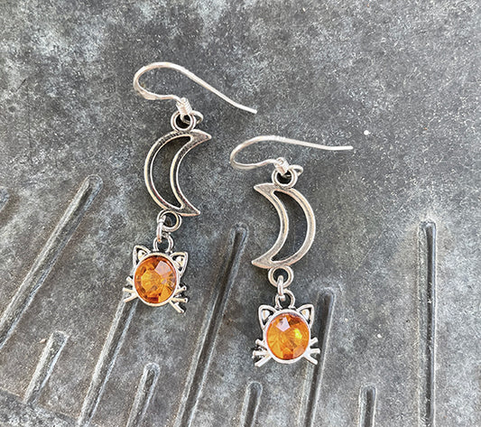 Orange Cat Crystal Earrings