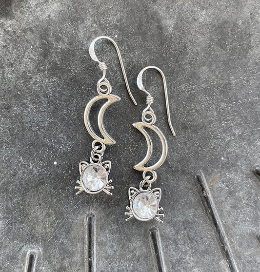 Pale Light Blue Cat Crystal Earrings