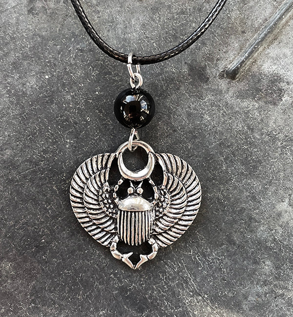 Obsidian with Scarab Necklace