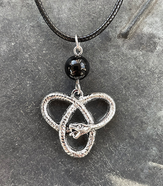 Obsidian with Snake Triquetra Necklace