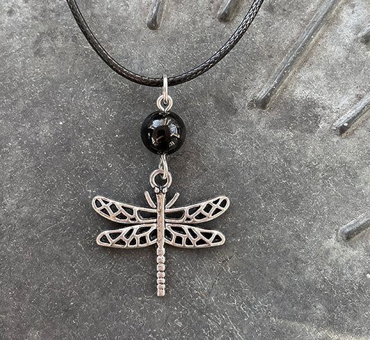 Obsidian with Dragonfly Necklace