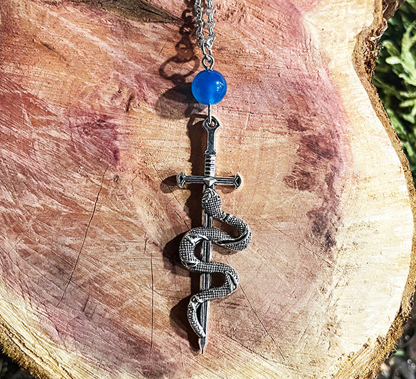 Agate with Sword and Snake Necklace