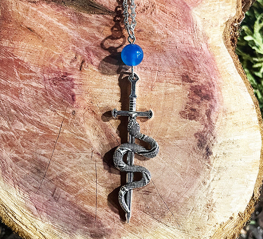 Agate with Sword and Snake Necklace