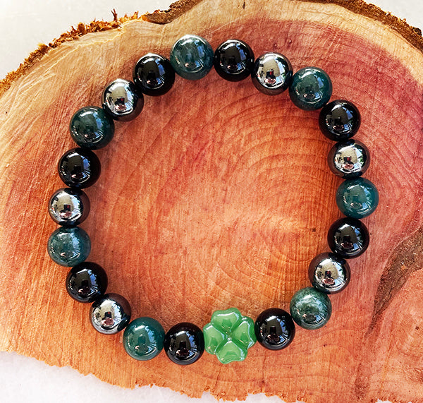 Moss Agate, Hematite and Onyx Bracelet