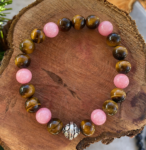 Pink Jade and Tiger's Eye Bracelet