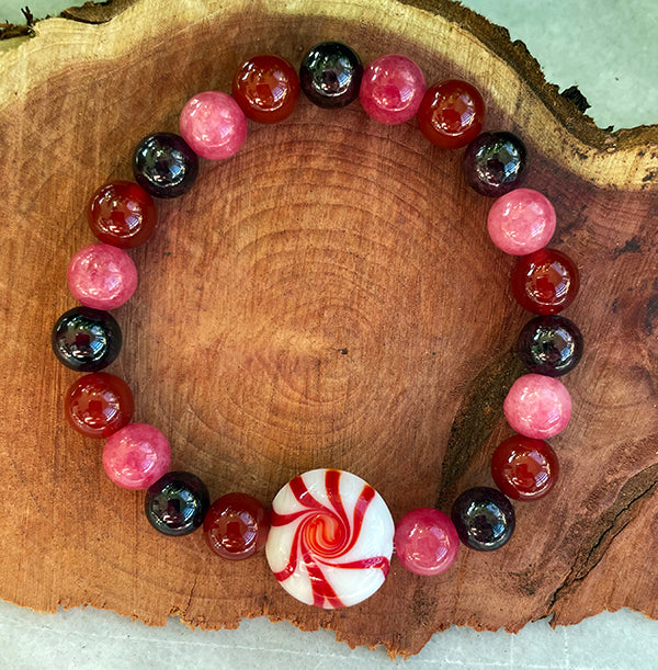 Peppermint Bracelet - Garnet, Carnelian and Pink Jade