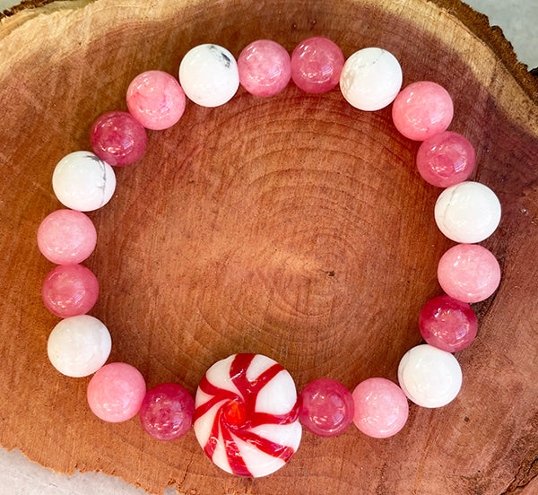 Peppermint Bracelet - Pink Jade and Howlite