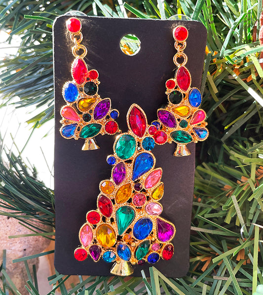 Rhinestone Tree Pin and Earring Set