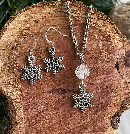 Crackle Quartz Snowflake Necklace OR Earrings