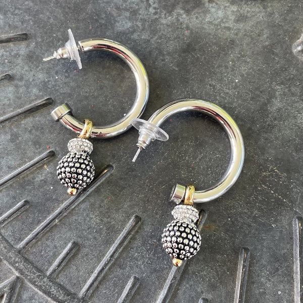 Stainless Steel Pave Dangle Earrings