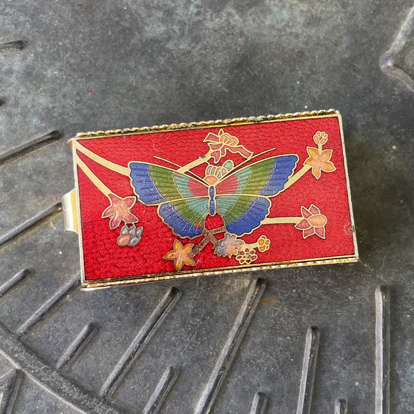 Vintage Cloisonné Butterfly Pill Box