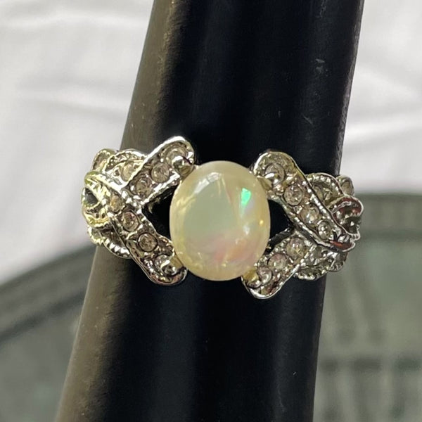 Vintage Costume Opal and CZ Ring
