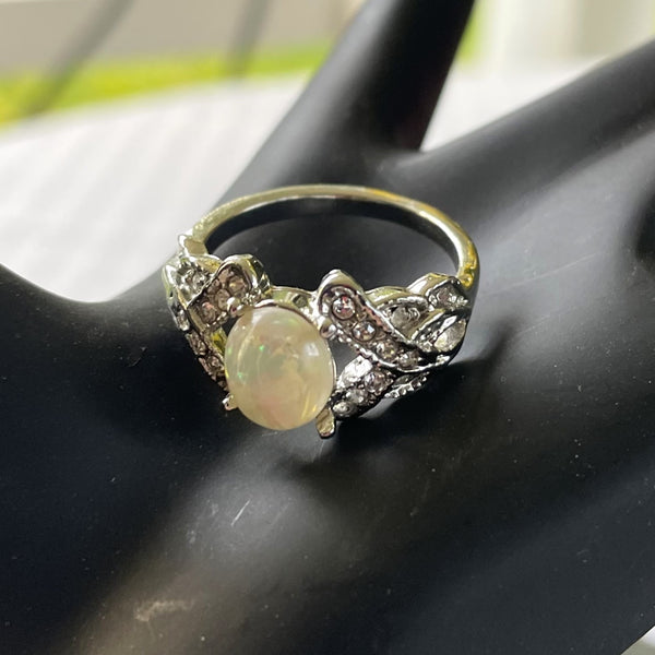 Vintage Costume Opal and CZ Ring