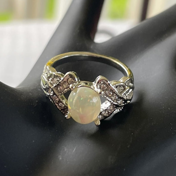 Vintage Costume Opal and CZ Ring