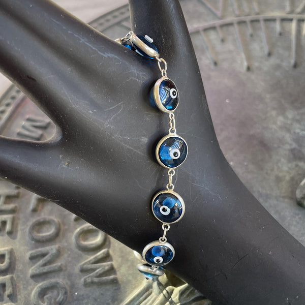 Vintage Evil Eye Sterling Silver Plated Bracelet