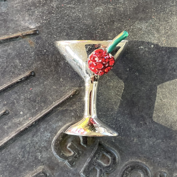 Vintage Cherry Martini Glass Brooch/Pin