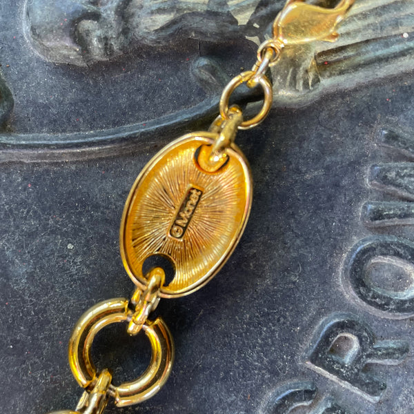 Vintage Monet Gold Tone Black Cabochon Bracelet