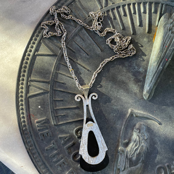 Vintage AVON Egyptian Revival Silver & Black Pendant Necklace