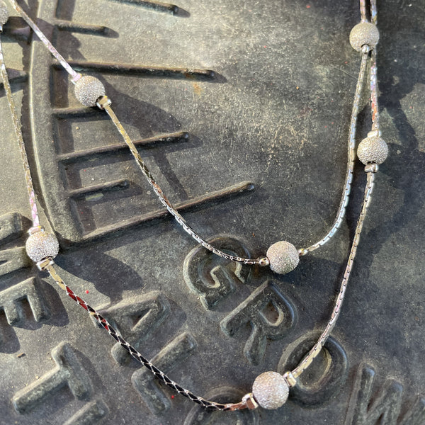 Vintage Double-strand Silver-tone Station Necklace with Stardust Beads