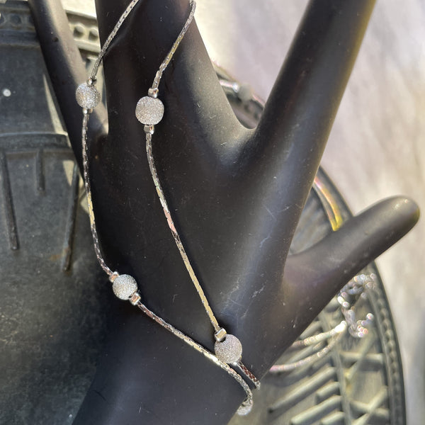 Vintage Double-strand Silver-tone Station Necklace with Stardust Beads