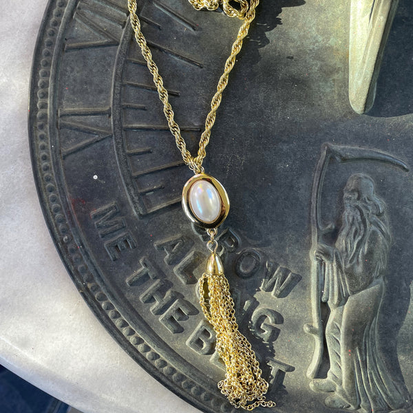 Talbots Gold Tone White Faux Pearl Tassel Chunky Chain