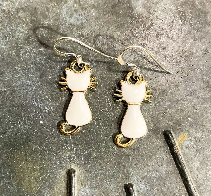 White Cat Earrings